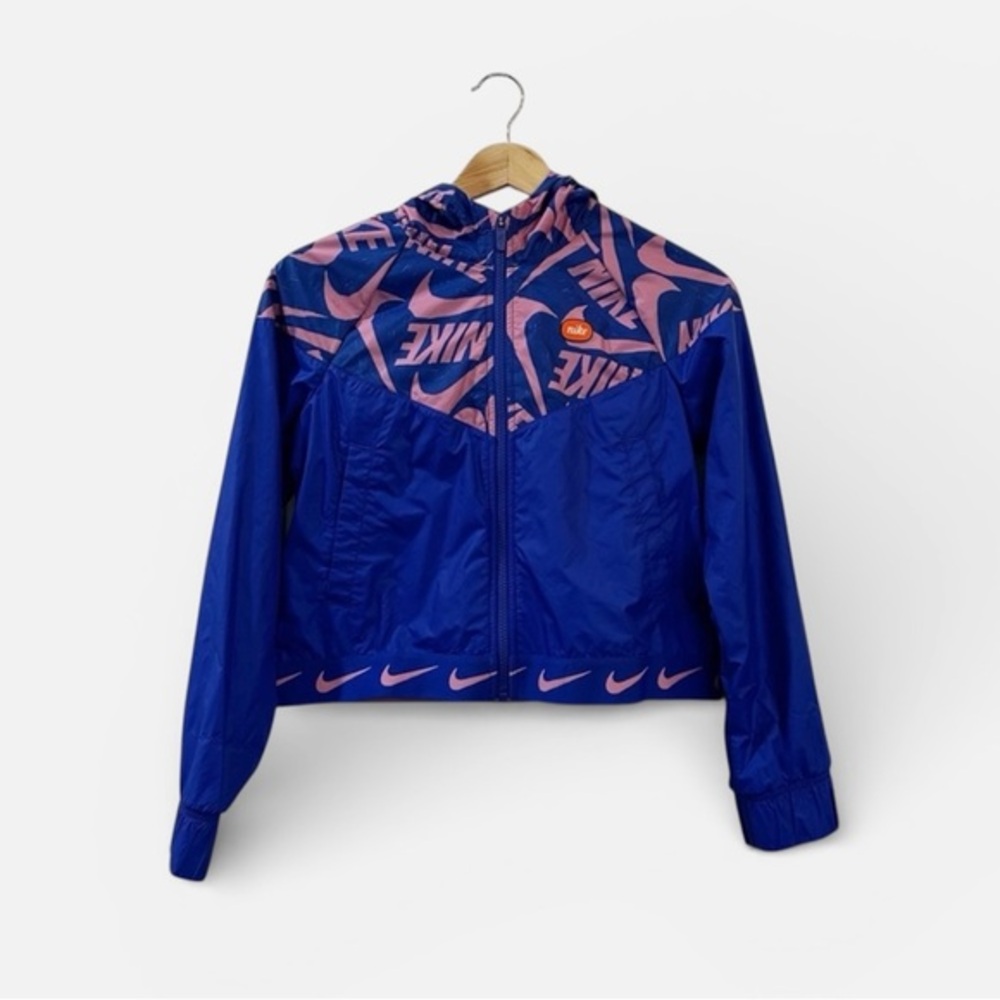 Nike Girl's Windrunner Size Large Zip-Up Windbreaker Blue/Pink Jacket Loose‎ Fit